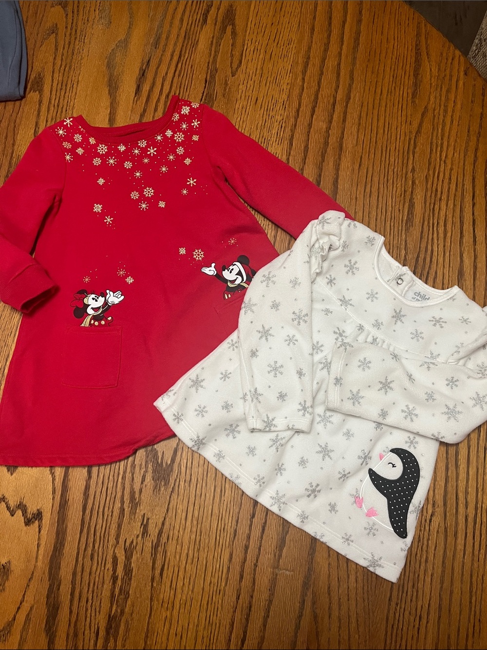 Disney Red Minnie & Micky Mouse and penguin Long Sleeve Tunic/dresses